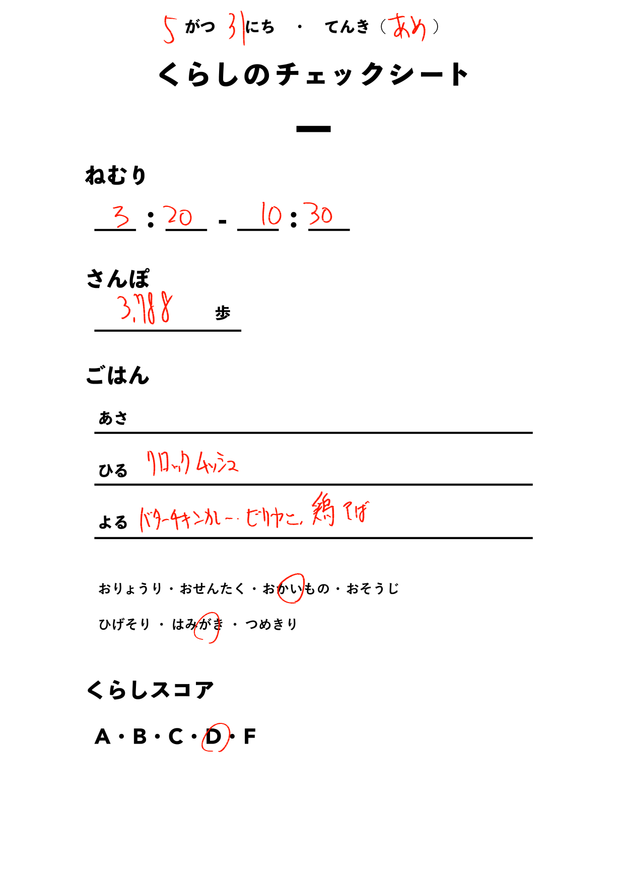 くらしのチェックシート