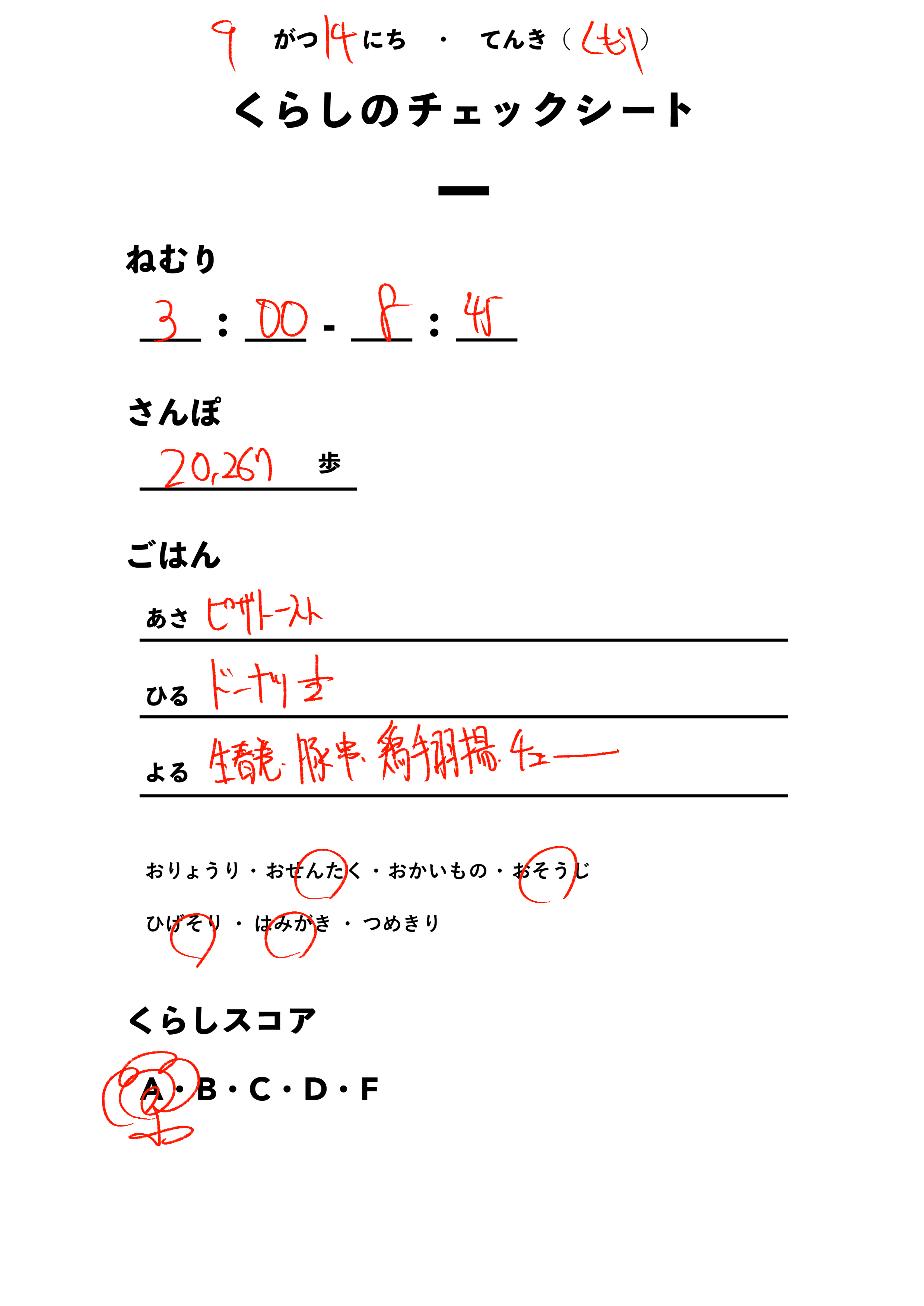くらしのチェックシート