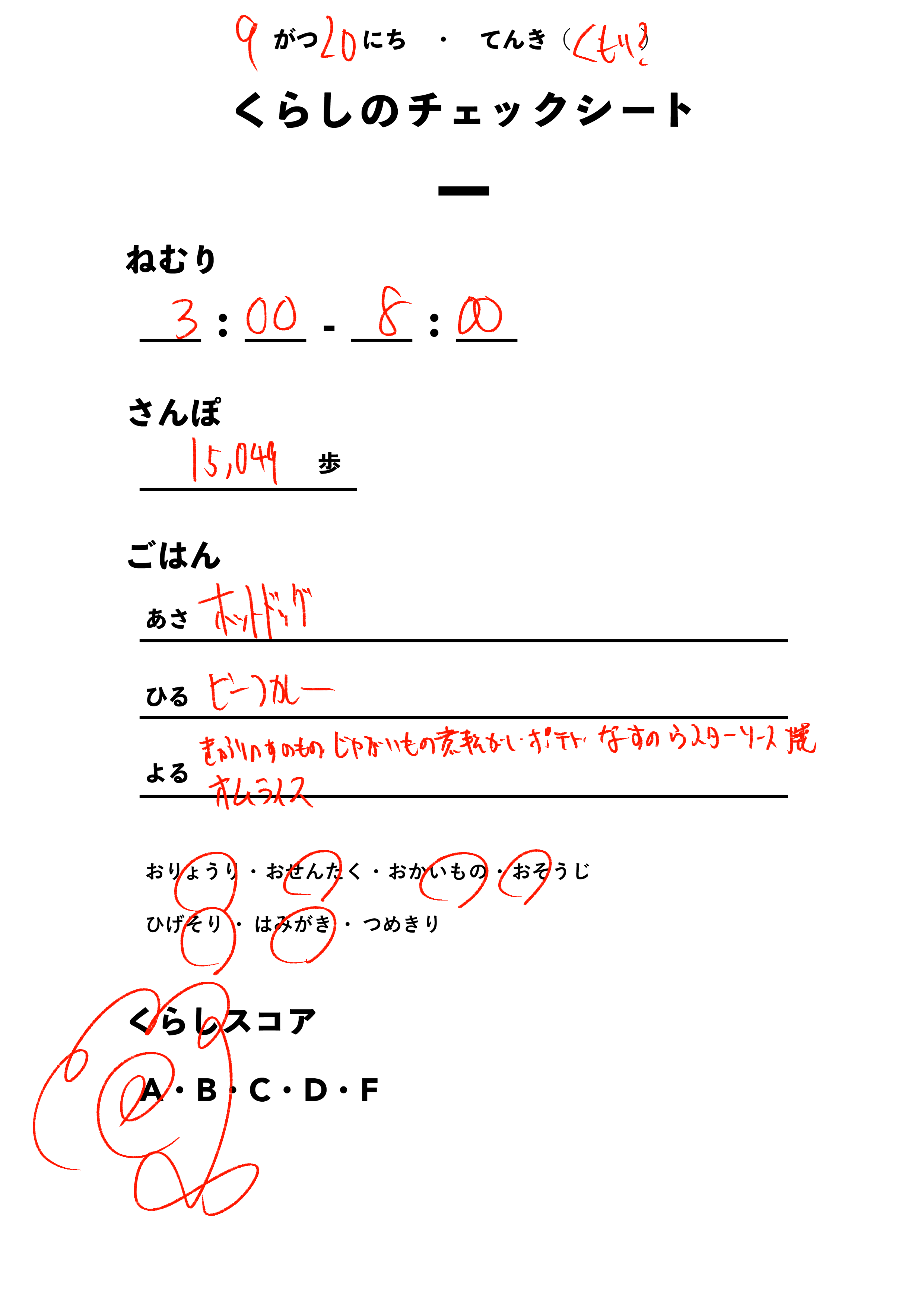 くらしのチェックシート