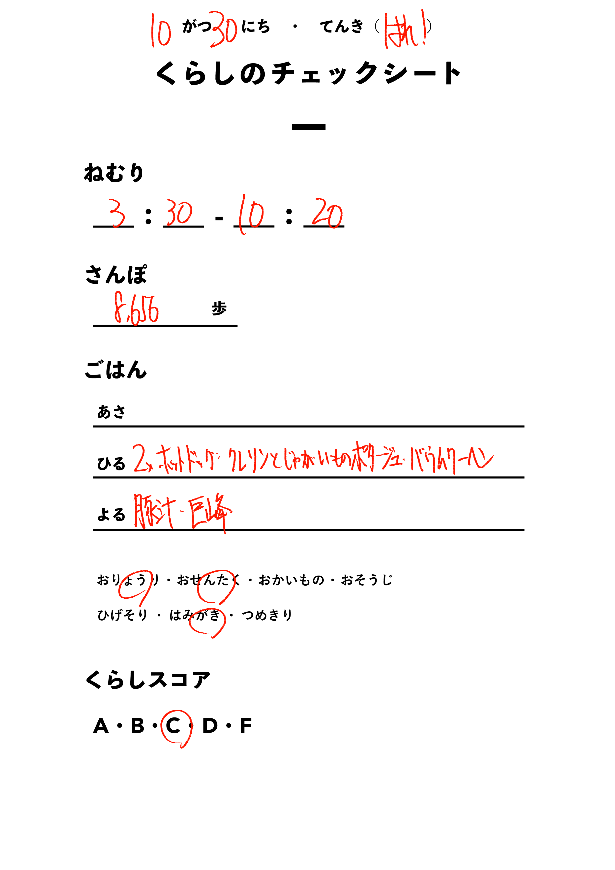 くらしのチェックシート