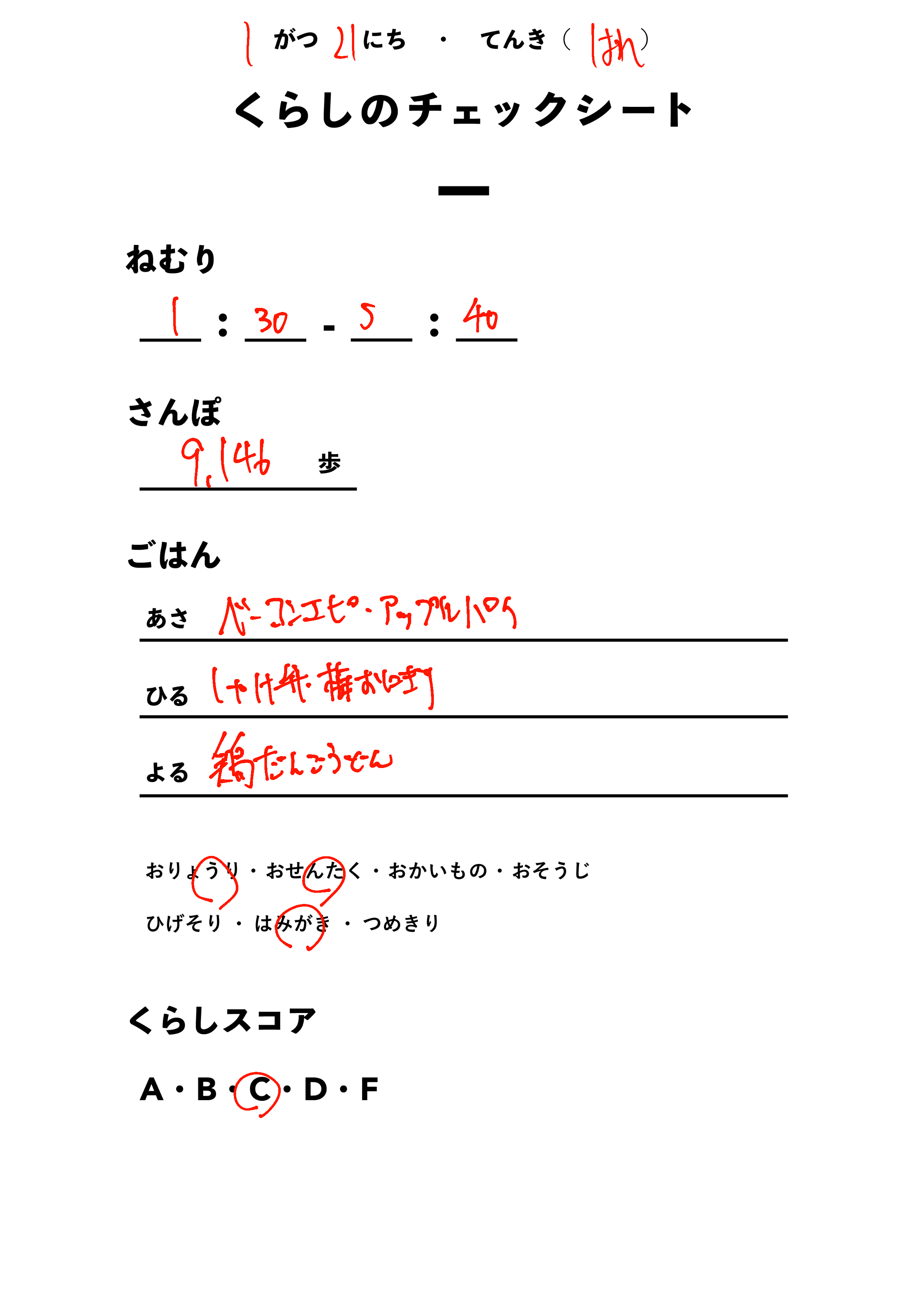 くらしのチェックシート