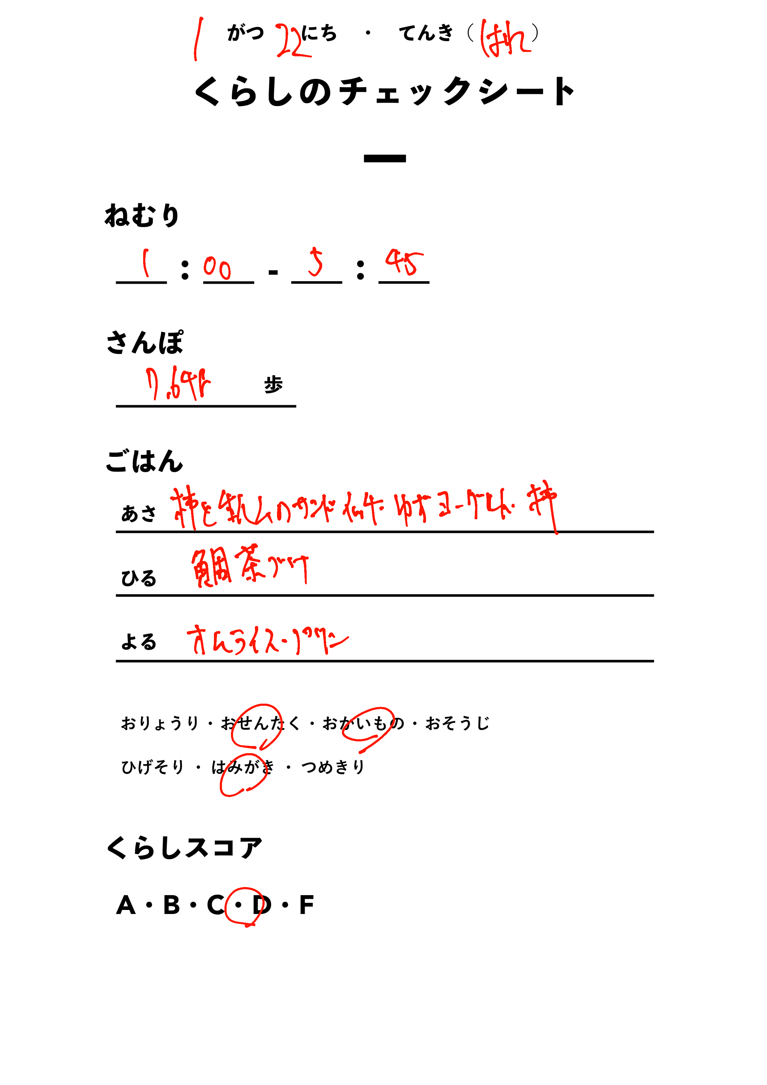 くらしのチェックシート