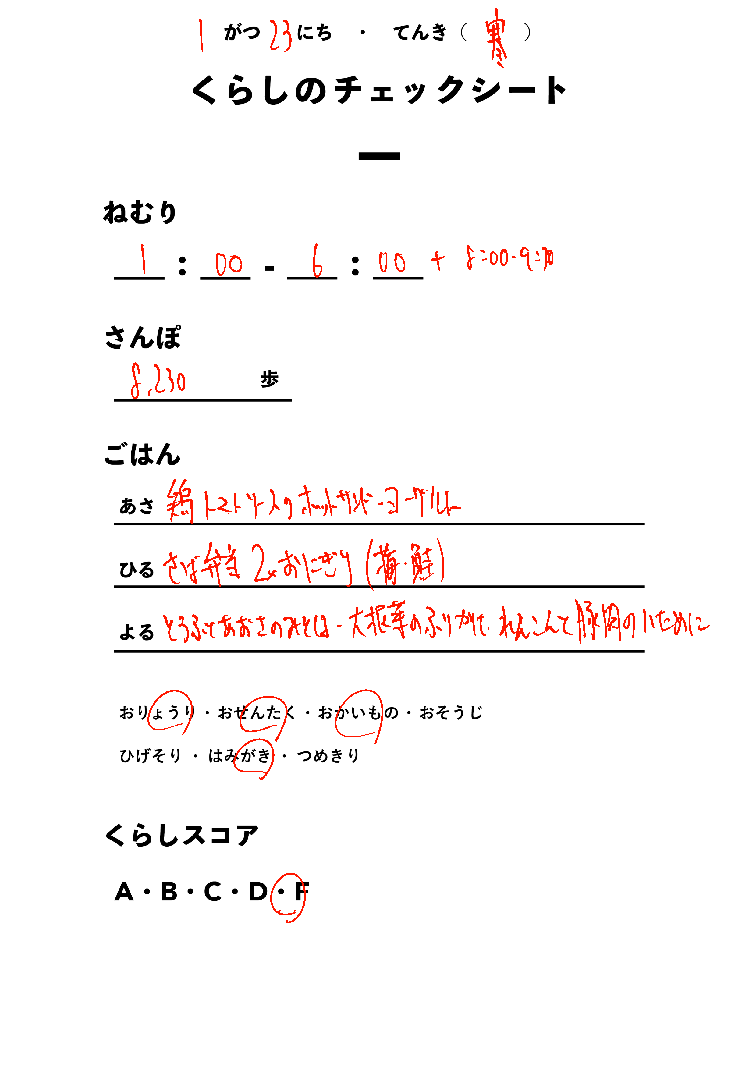 くらしのチェックシート