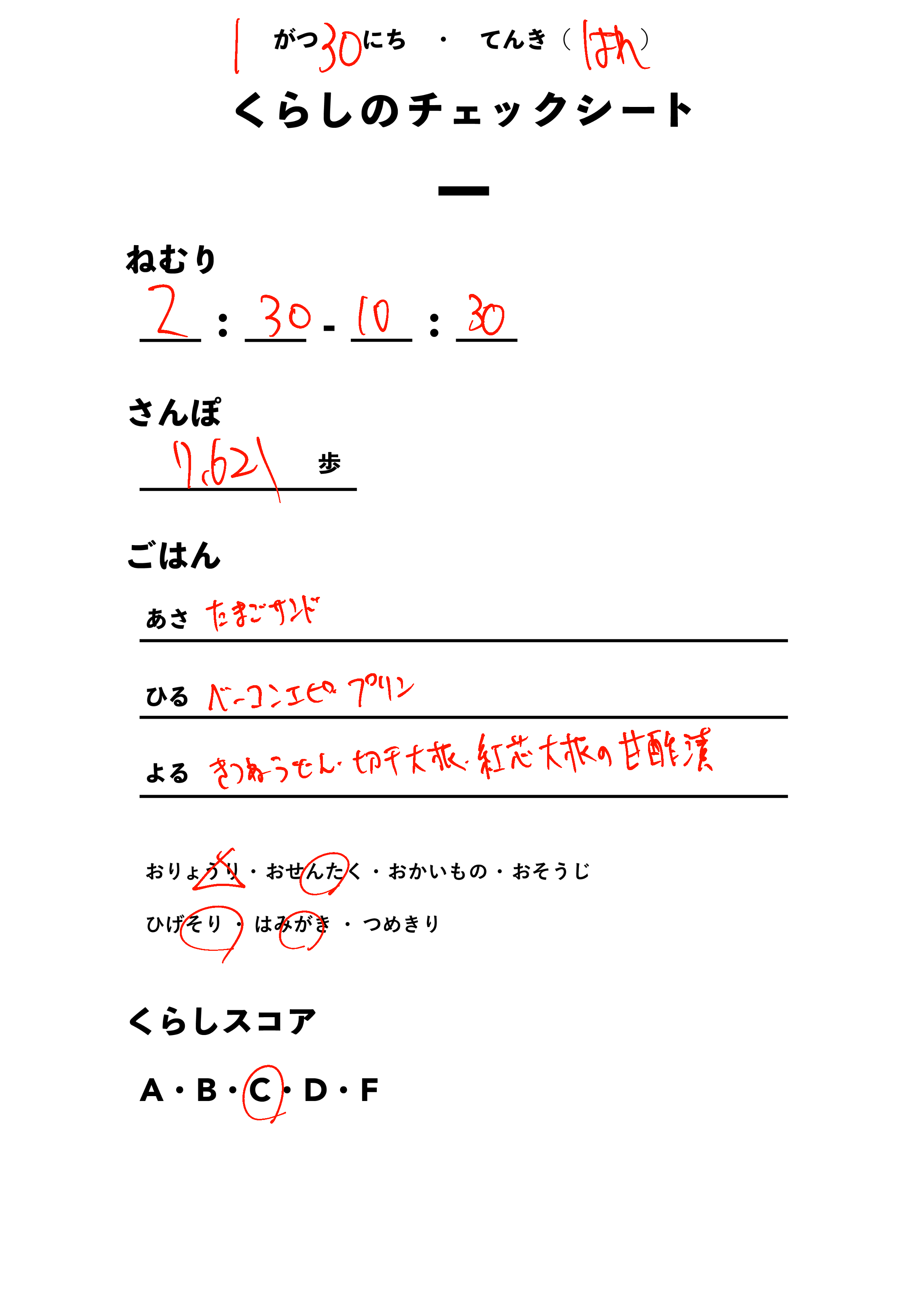 くらしのチェックシート