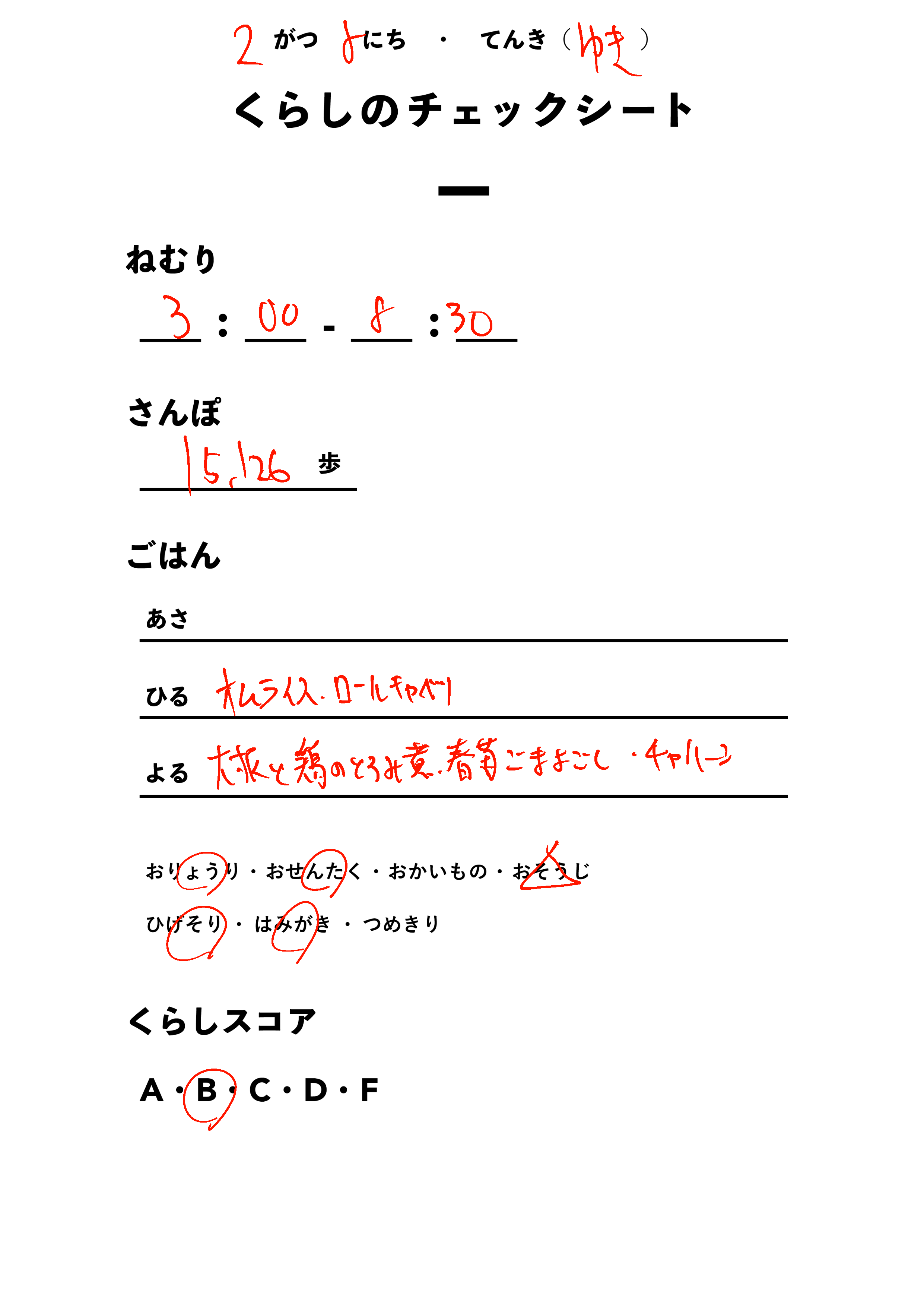 くらしのチェックシート