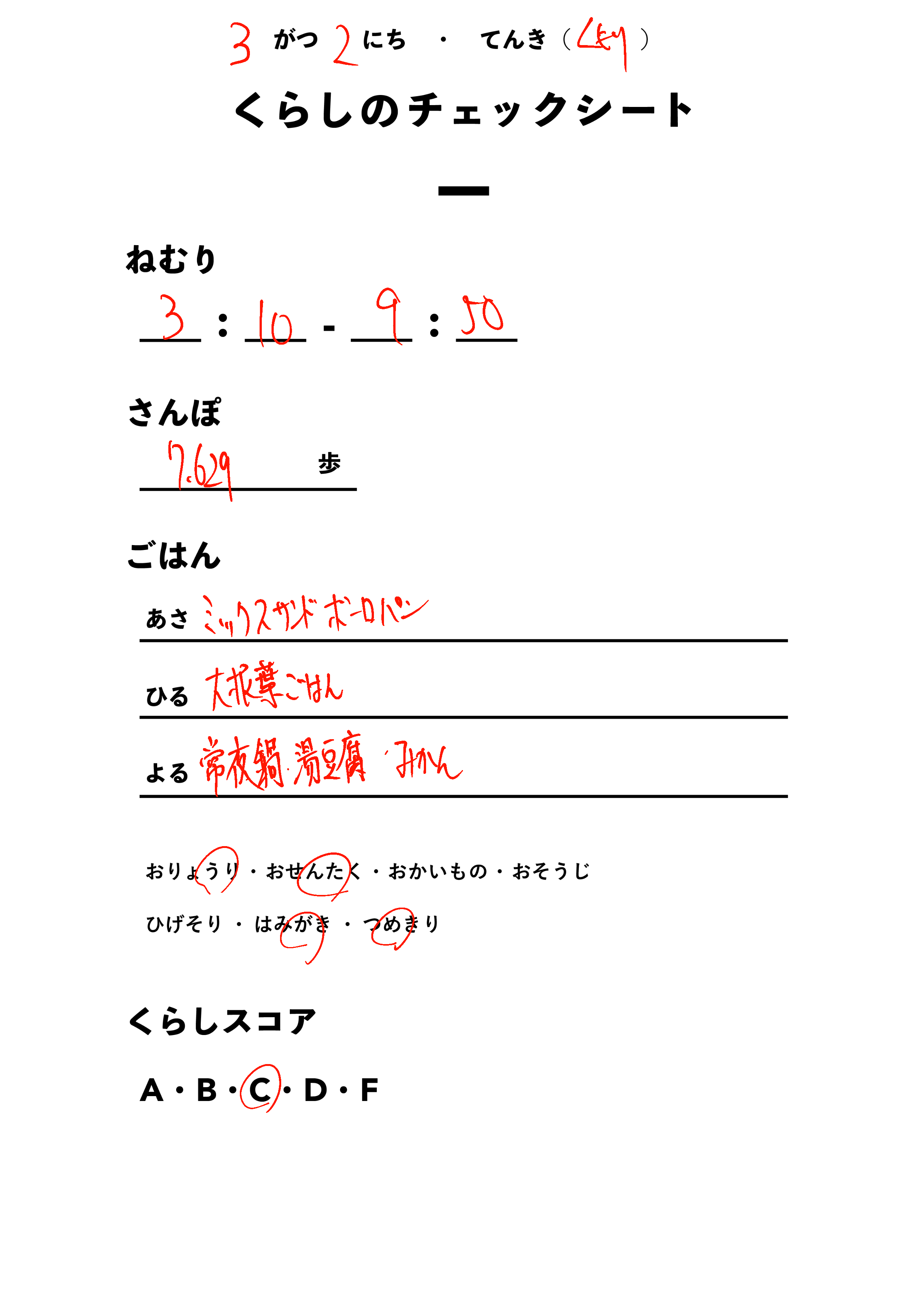 くらしのチェックシート
