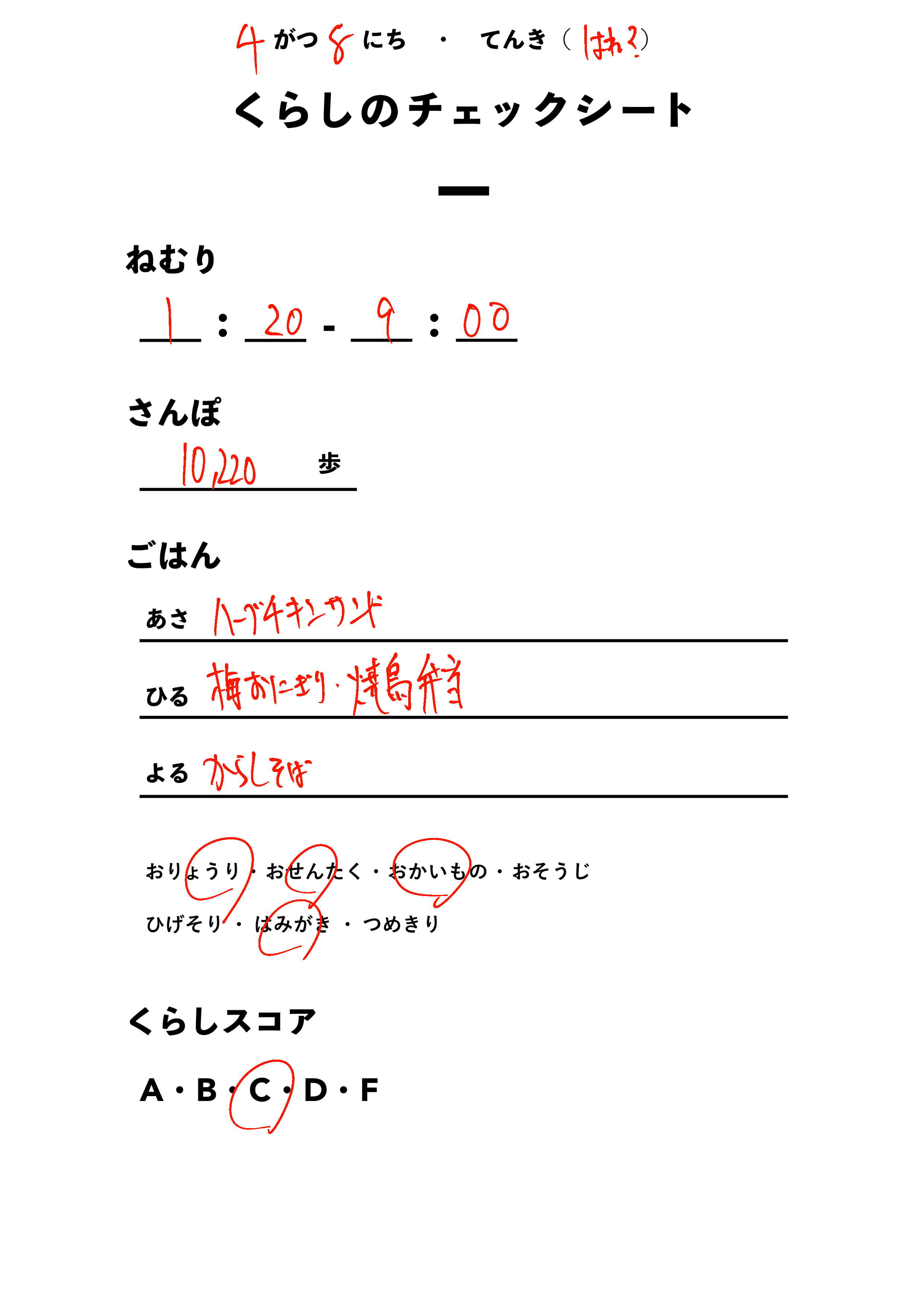 くらしのチェックシート