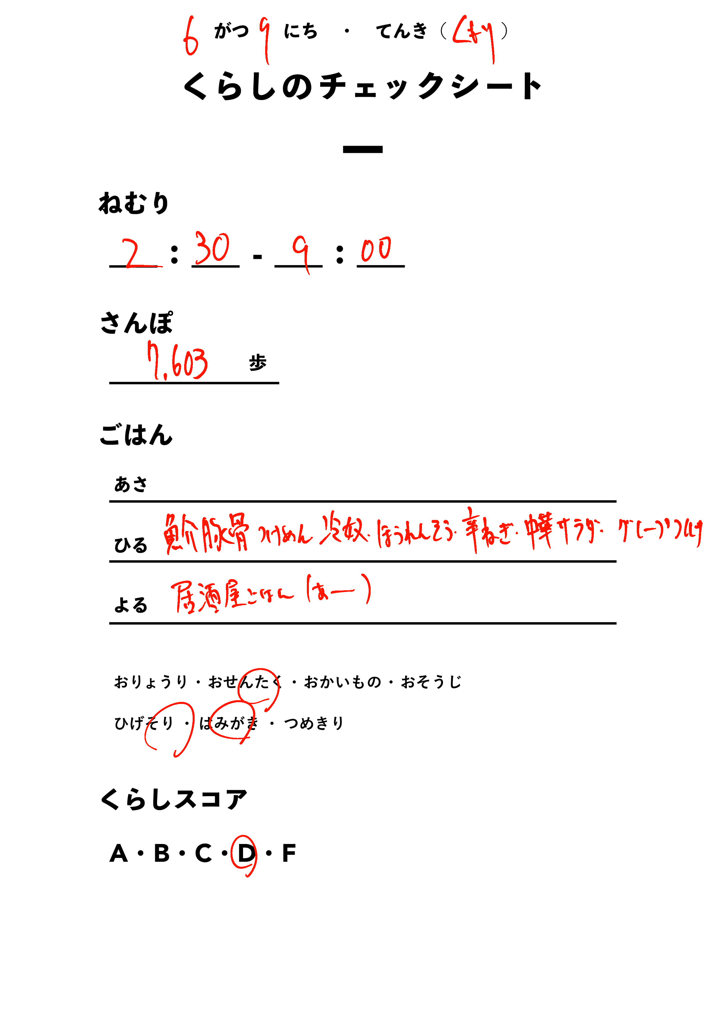 くらしのチェックシート
