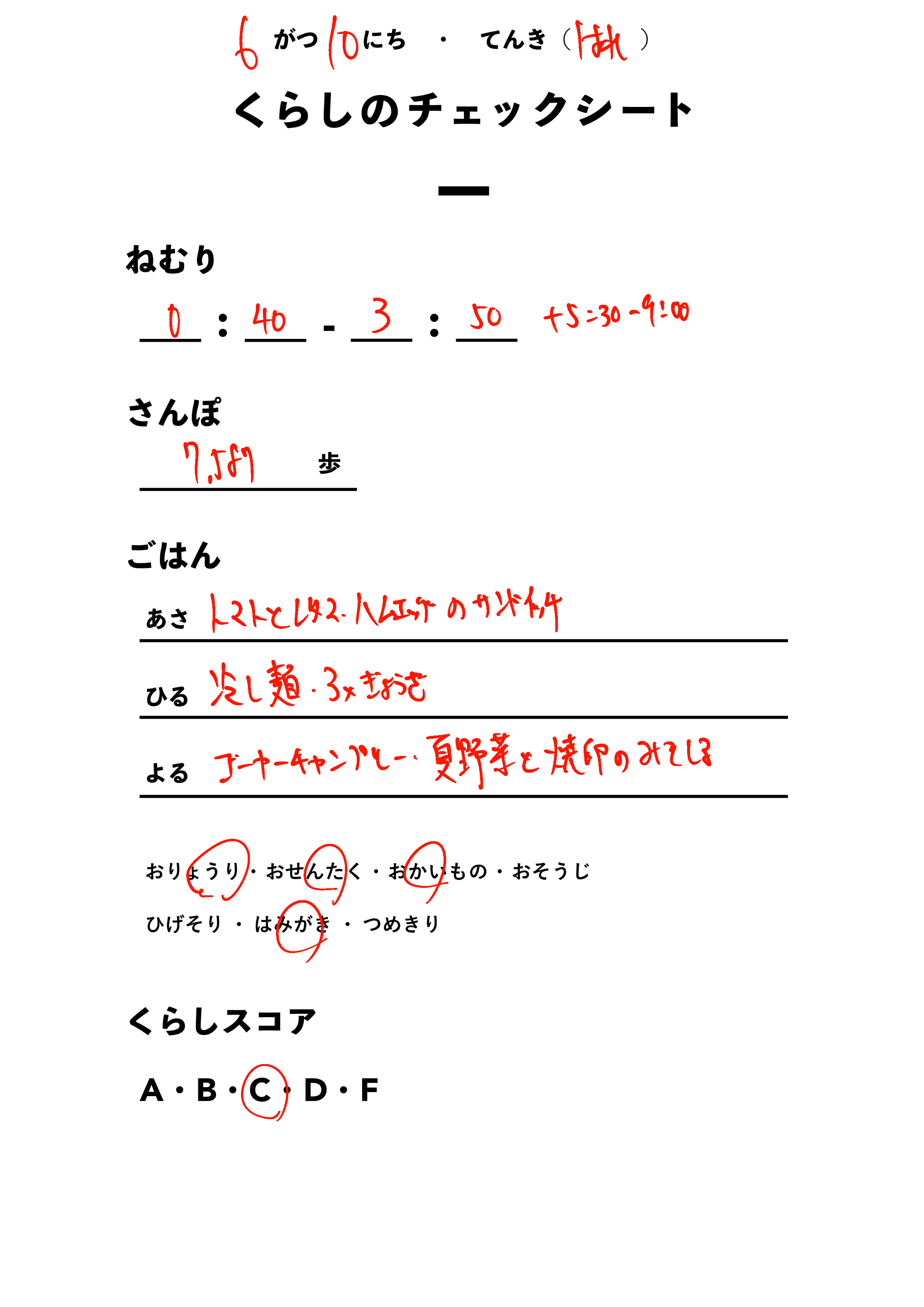 くらしのチェックシート