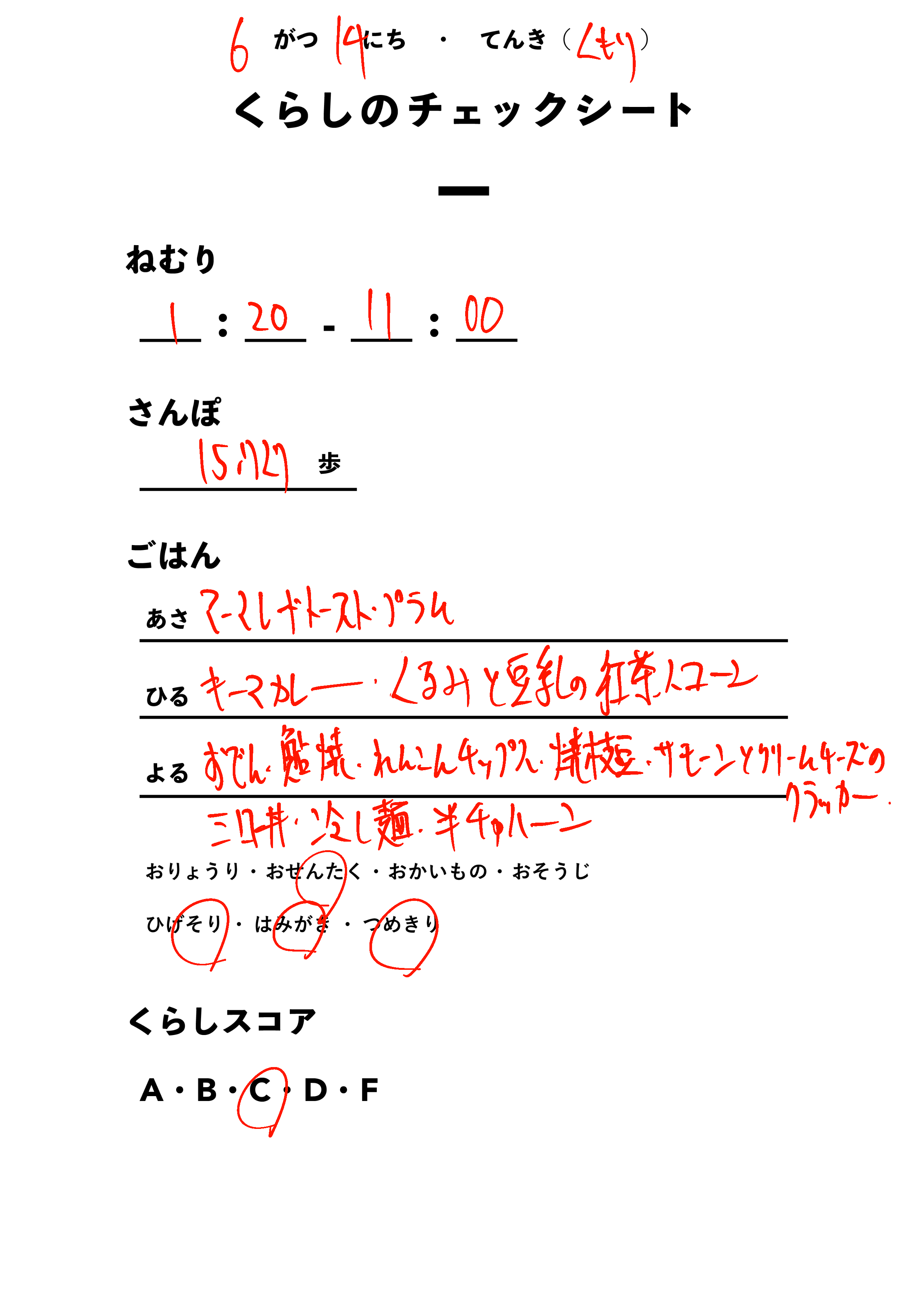 くらしのチェックシート