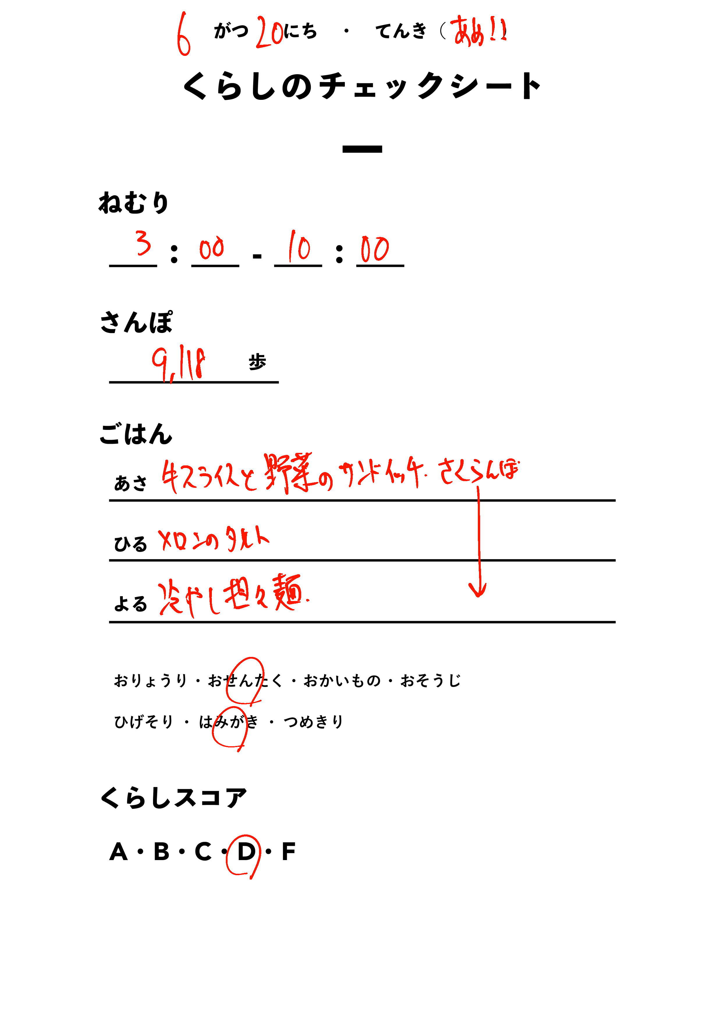 くらしのチェックシート