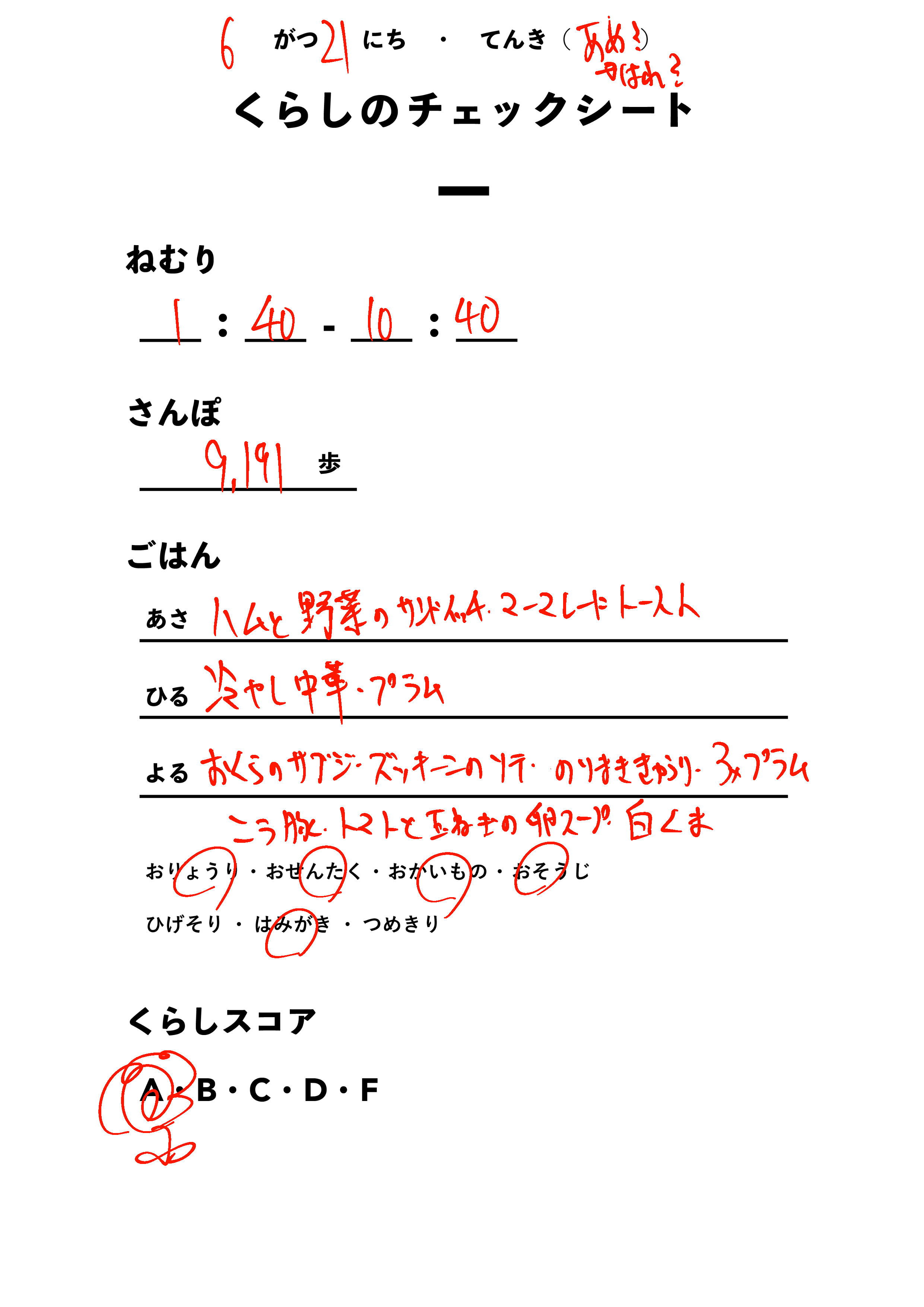 くらしのチェックシート