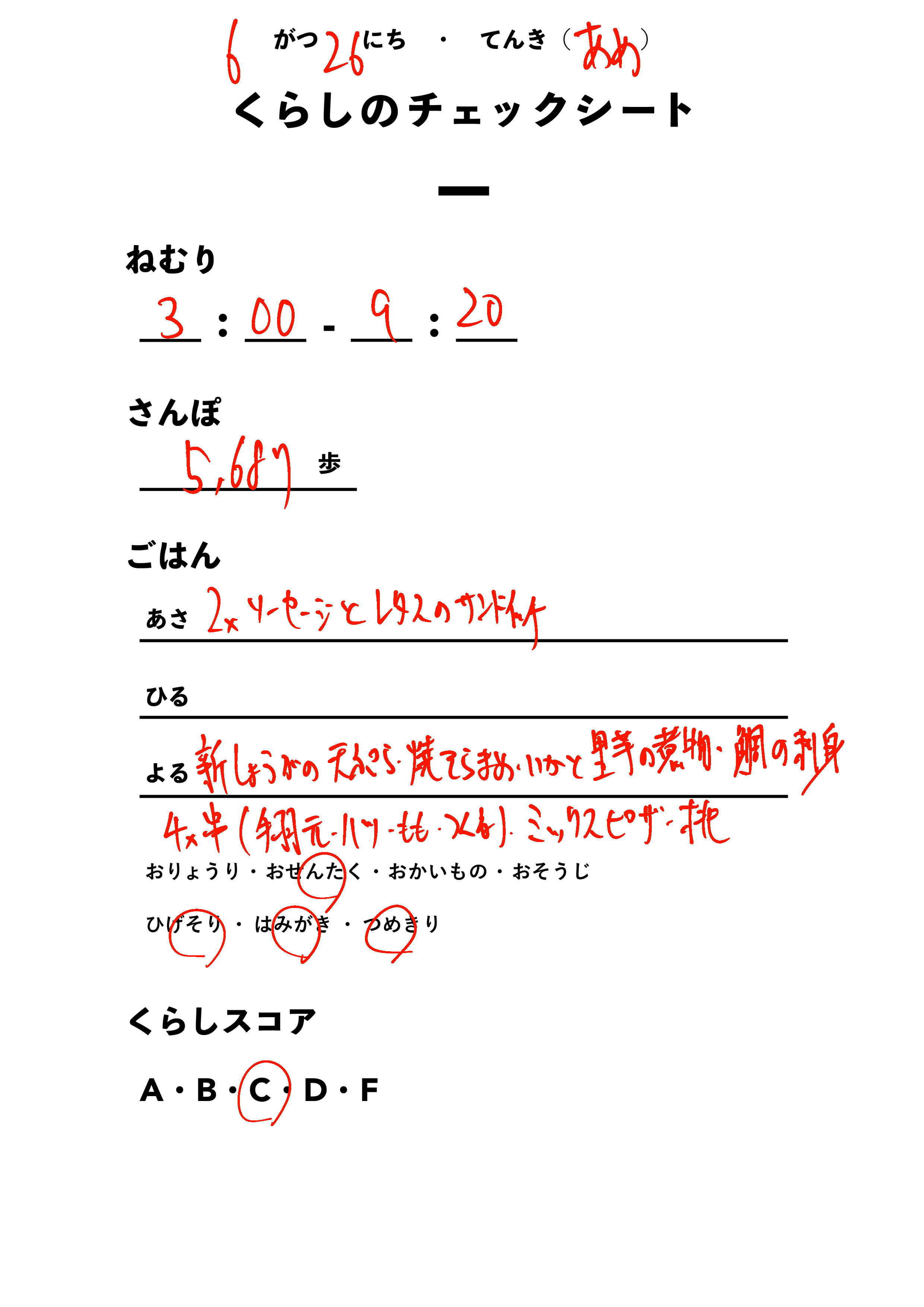 くらしのチェックシート
