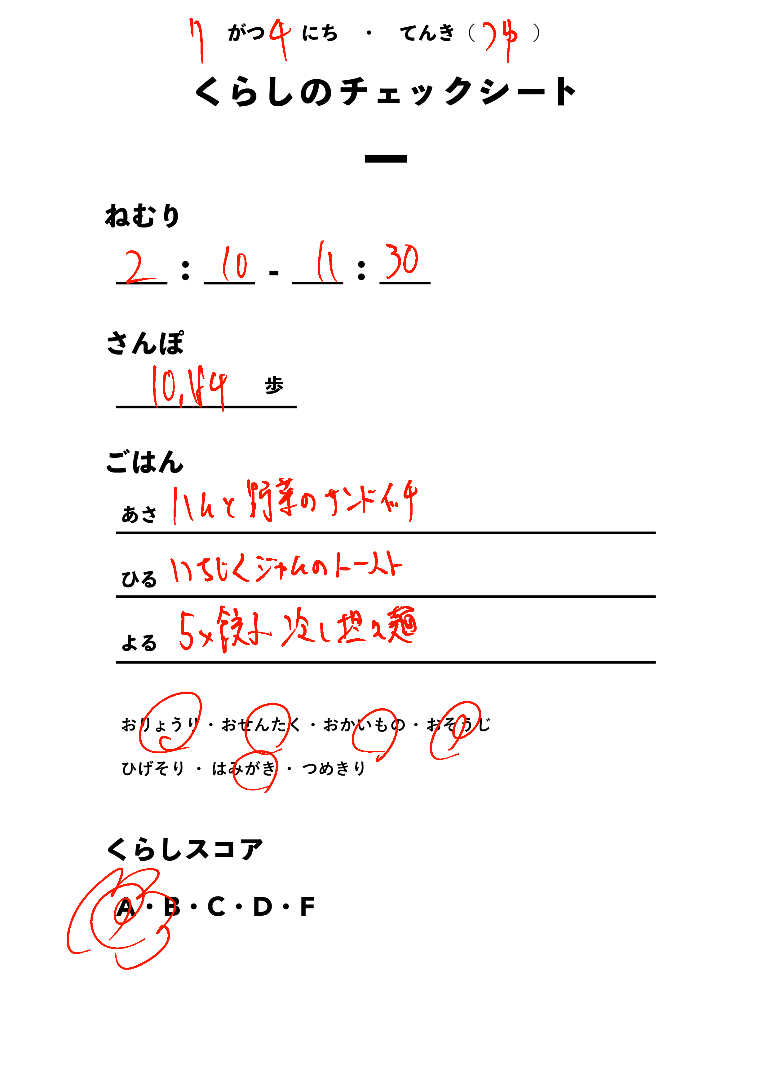 くらしのチェックシート