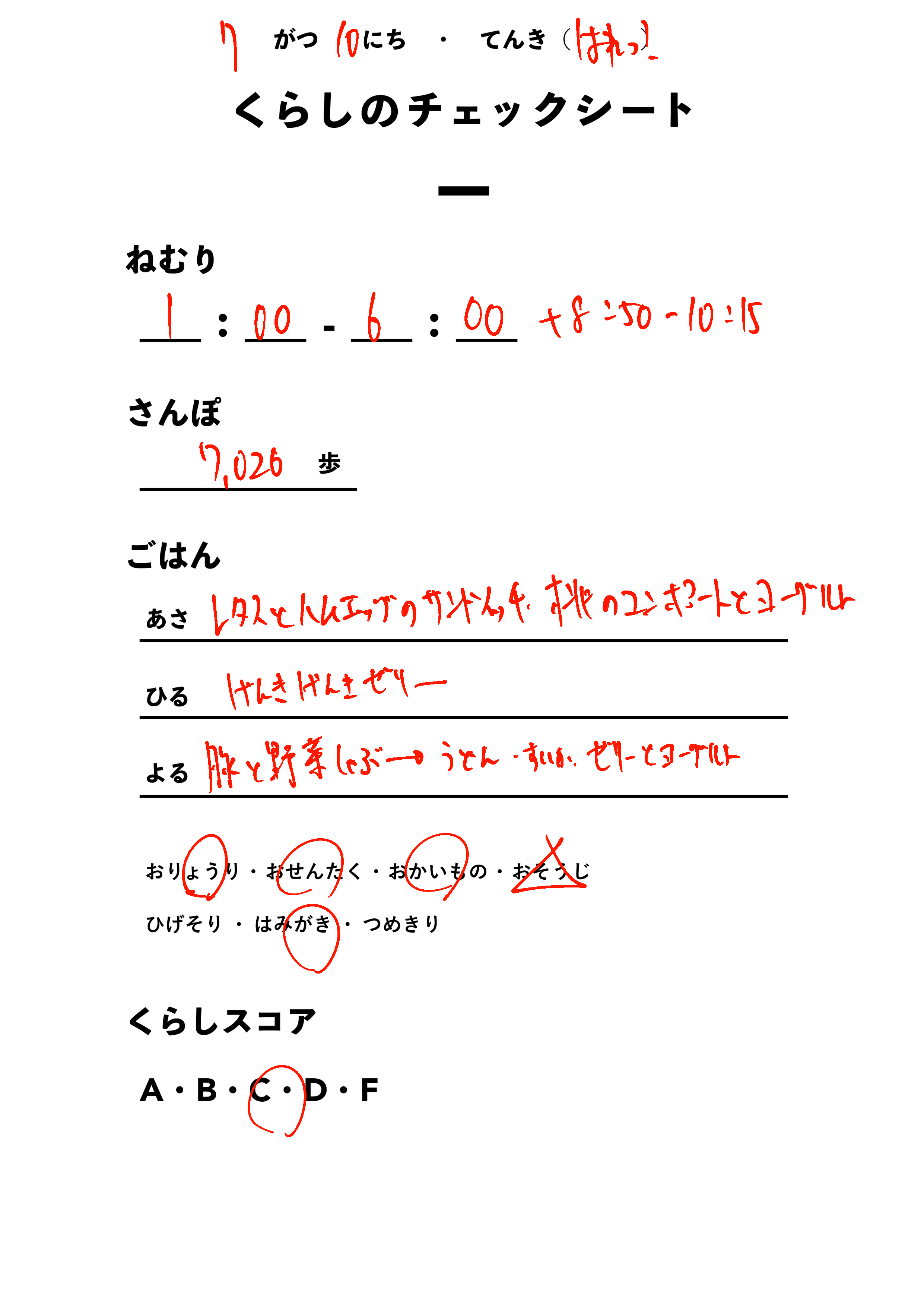 くらしのチェックシート