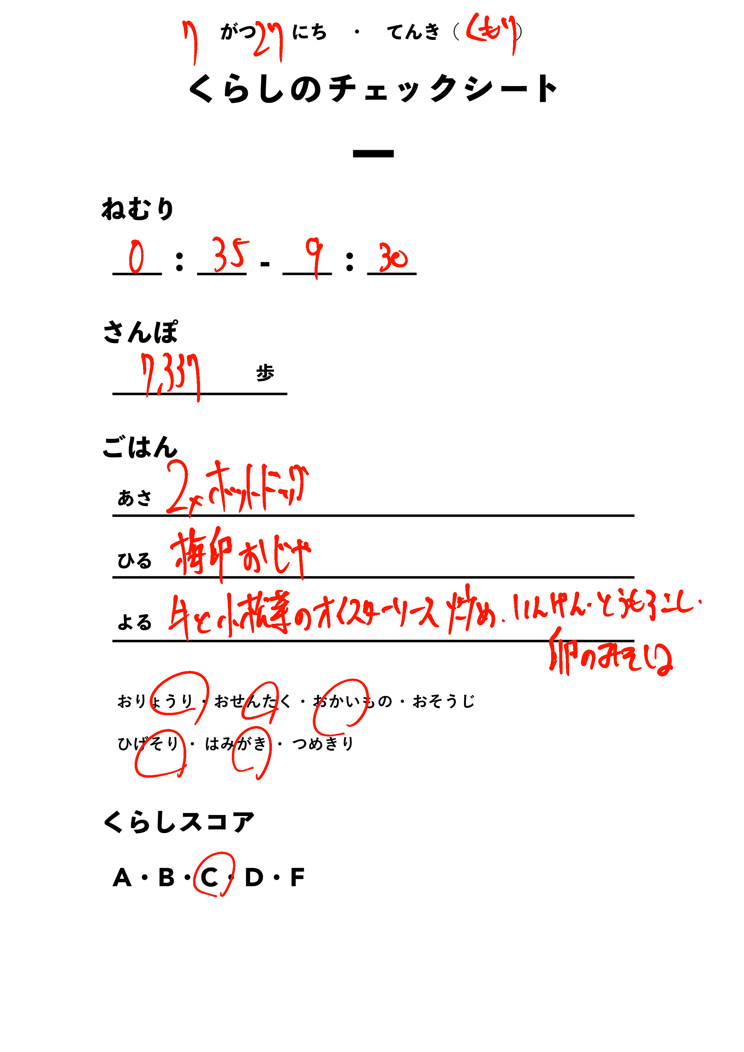 くらしのチェックシート