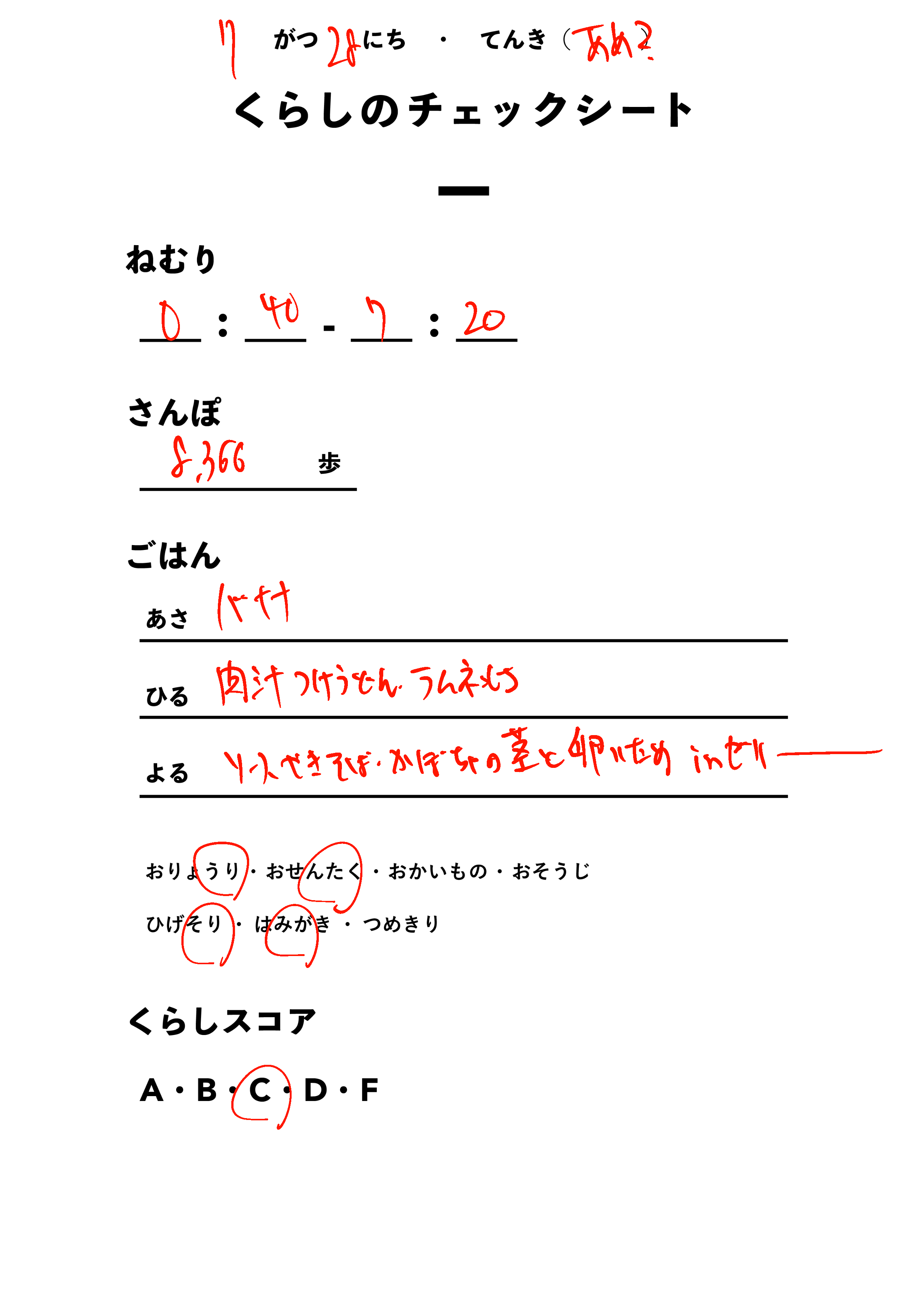 くらしのチェックシート
